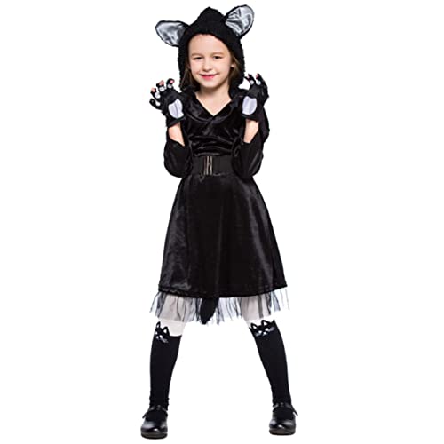 LIFKOME Halloween Katzenkostü Für Kreatives Cosplay Outfit Schwarzes Kleid Ohne Socken Größe S 100 Lustige Rollenspielkleidung Für Halloween von LIFKOME