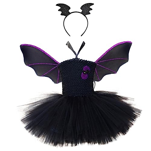 LIFKOME 1 Set Halloween Kinderkostü Fledermaus Flügel Outfit Für Partys Kostümparty Und Aufführungen Größe 80 Mit Kopfbedeckung Flügeln Und Kurzer Tüllrock von LIFKOME