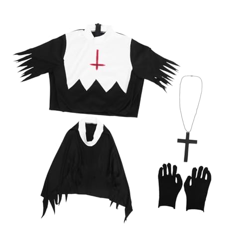 LIFKOME Halloween Zombie Nonne Kostü 1 Set Mit Kopftuch Handschuhen Und Halskette Party Cosplay Zubehör Für Halloween Feiern Größe L Gruselige Verkleidung Für Damen von LIFKOME