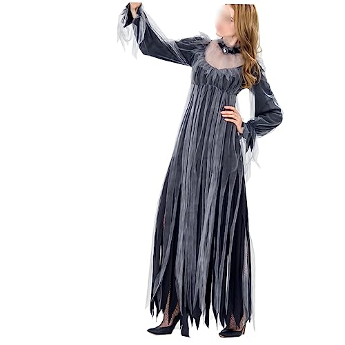 LIFKOME Halloween-hexenkleid Abschlussballkleid Aus Spitze Vampir Kostüm Damen Kleider Für Den Maskenball Braut Kleidung Vampir-kostüm Vampirkleid Hexen-cosplay-kleid Hochzeitskleid Grey von LIFKOME