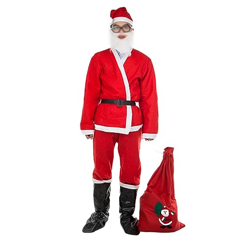 LIFKOME Herren Weihnachtsmann Kostü Set Mit ütze Bart Gürtel Hose Und Rucksack Rotes Santa Claus Outfit Für Erwachsene Ideal Für Weihnachten Und Festliche Anlässe von LIFKOME