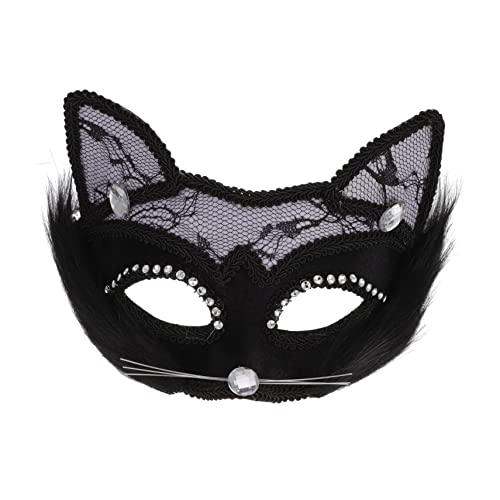 LIFKOME Katze Gesichtsmaske Maskerade-stick Augenmasken Maskerade Augenkostüm Karnevalsmasken Halloween-masken Für Erwachsene Katze Für Frauen Halloween Tierische Cosplaymaske Pvc Black von LIFKOME