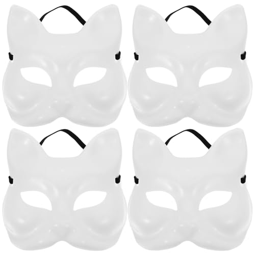 LIFKOME Katzenmaske 4 Stück -Masken Weiße Katzenmasken Leere Fuchsmaske Diy-Halloween-Maske Tier-Halbgesichtsmasken Unbemalte Wolfsmaske Weihnachten Maskerade Cosplay Party von LIFKOME