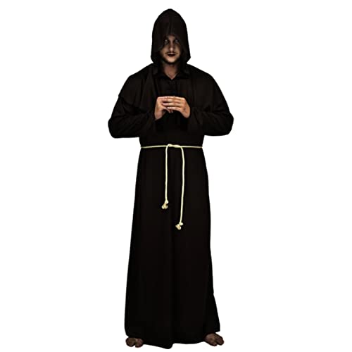 LIFKOME Mönche Uniform Cosplay mittelalter kleidung halloween costume monk costume halloween kostuem Monks costume Priestergewand priester cosplay kostüm Zaubereruniform Mönch Kostüm Black von LIFKOME