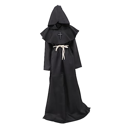 LIFKOME Halloween Mittelalterliche Kapuzenrobe Für Herren Renaissance Priesterkostü Cosplay Outfit Für Fasching Und Karneval Größe von LIFKOME