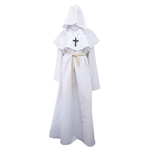 LIFKOME Priesterkleidung Priestergewand Mönch mit Kapuze Halloween-Cosplay-Requisiten Halloween Cape Costume de Halloween Herrenbekleidung Halloween-Kostüm Halloween-Gewand Polyester Weiß von LIFKOME