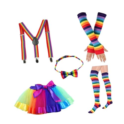 LIFKOME Regenbogen Tutu Rock Set Mit Bogenknoten Langen Handschuhen Und Strümpfen Kostümzubehör Für Damen Ideal Für Partys Und Karneval von LIFKOME