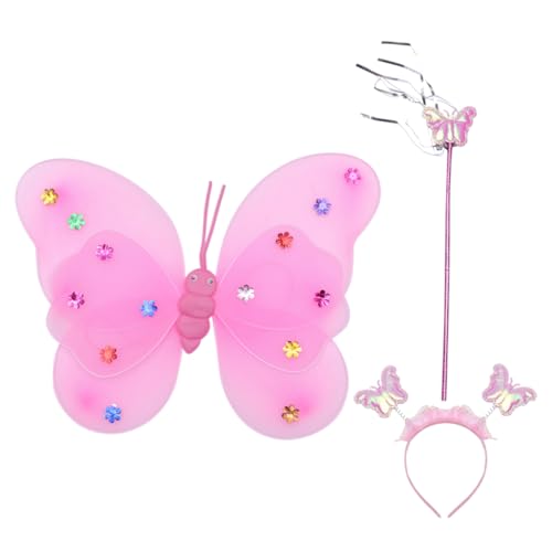 LIFKOME Schmetterlingsflügel Feenflügel Schmetterlinge Flügel Kleidung Batterie Dekoration LED-Flügel verstellbarer schultergurt stirntuch nähgarn pink buterfly butterflies Stoff Rosa von LIFKOME