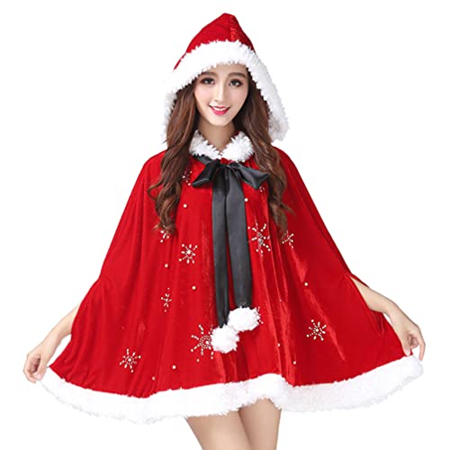 LIFKOME Weihnachtskostüme Umhang Samt Kapuzenumhang Robe Frau Weihnachtsmann Roter Umhang Für Frauen Weihnachten Cosplay Party Umhang von LIFKOME