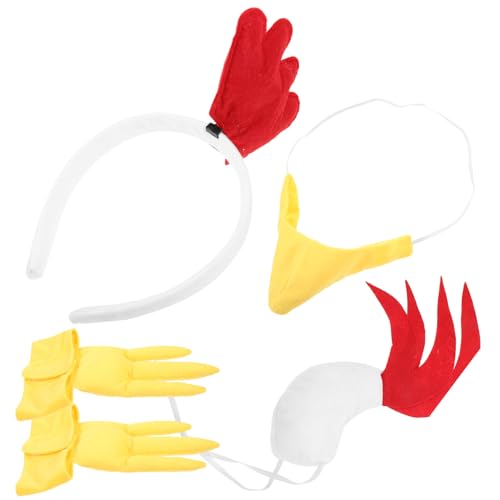 LIFKOME Weißer Hahn-Huhn-Kostümsatz Für Erwachsene Flauschige Hühnerohren Stirnband Schnabel Nase Maske Halloween-Hahn-Huhn-Kostüm Anziehzubehör von LIFKOME