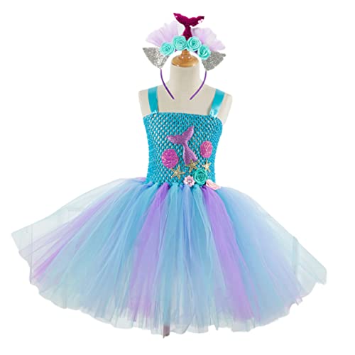 LIFKOME ädchen Tüllrock Meerjungfrau Kleid Cosplay Kostü Für Partys Und Geburtstage Mit Haaraccessoire Größe 8 9 Jahre Geeignet Für SX HD93430 von LIFKOME