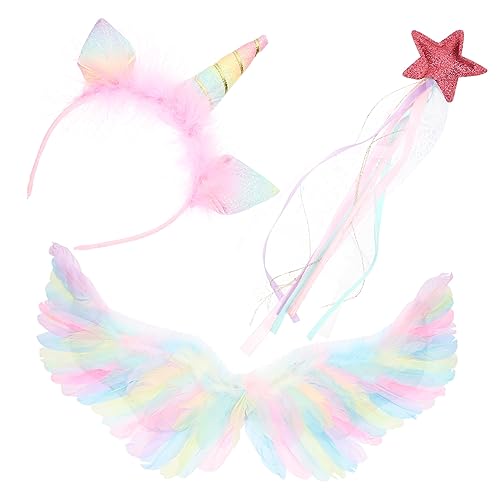 LIFKOMEin Set Einhorn Haarschmuck Für ädchen Kostü Zubehör Mit Feenflügeln Zauberstab Und Kopfband Für Kindergeburtstag Karneval Und Cosplay Perfekt Für Kleine Feen Und von LIFKOME