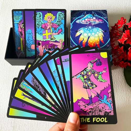 LIGHTOF JUSTICE Buntes Neon-Tarotkarten-Deck mit Anleitung, Tarotkarten für Anfänger, 78 Tarot-Deck, klassische Tarotkarten mit Bedeutungen auf ihnen von LIGHTOF JUSTICE