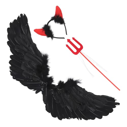 LIGIGWASH Teufel Kostüm Halloween Cosplay Schwarze Federflügel Mittelgroß Fasching Party Bühnenoutfit LIGIGWASH Teufel Kostüm Halloween Cosplay Schwarze Federflügel Mittelgroß Fasching Party Bühnenoutfit von LIGIGWASH
