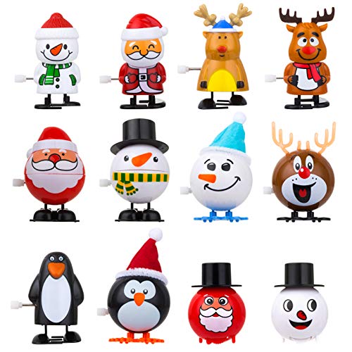 LIHAO 12 x Aufziehspielzeug Kinder Weihnachten Uhrwerk Spielzeuge Set Aufziehen Pinguin Weihnachtsmann Rentier Schneemann Ornament mit Geschenkbox als Geschenk für Jungen Mädchen von LIHAO