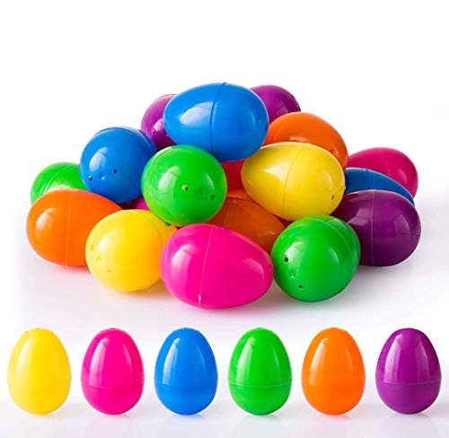 LIHAO 24 x Ostereier Bunt Plastik zum Befüllen und Basteln Ostern Deko für Eiersuche Plastikeier Spielzeug, 4 x 6 cm (MEHRWEG) von LIHAO