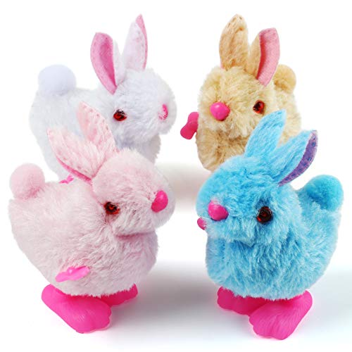 LIHAO 4 Stück Osterhase Aufziehspielzeug Wind up Spielzeug Aufziehfigur Plüsch Kaninchen Hase Ostergeschenk für Kinder Mädchen und Jungen von LIHAO