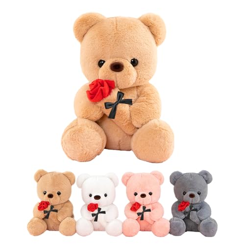 LIHIQIYA Teddybär mit Rose, 35cm Teddy mit Rosen, Teddy Bear Plüsch-Bär Teddybären Rose Stofftier Spielzeug Rose Bär Plüschtier Süße Kuscheltier Adventskalender Geschenke Weihnachts für Frauen Mädchen von LIHIQIYA