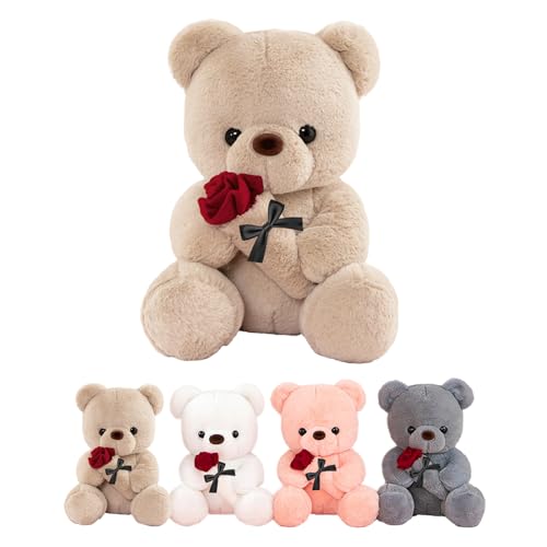 LIHIQIYA Teddybär mit Rose, 25cm Teddy mit Rosen, Teddy Bear Plüsch-Bär Teddybären Rose Stofftier Spielzeug Rose Bär Plüschtier Süße Kuscheltier Adventskalender Geschenke Weihnachts für Frauen Mädchen von LIHIQIYA