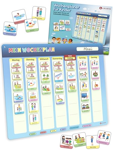 LIKARTO® Wochenplaner Kinder - Montessori Magnettafel inkl. 198 Magnete & Kordel - Komplett beschreib- und abwischbar - Förderung der Selbstständigkeit von LIKARTO