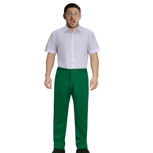 LIKUNGOU Anime Peter Griffin Kostüm Herren Kurzarm Hemd Grünes Gerade Hosen Brille Freizeit Arbeitskleidung Party Anzug (L) von LIKUNGOU