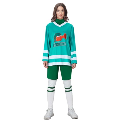 LIKUNGOU Cartoon Grün Eishockey Trikot Set Frauen Kostüm T-Shirt Tanktop Shorts Hockey Socken Halloween Party Cosplay Outfit (XXL) von LIKUNGOU