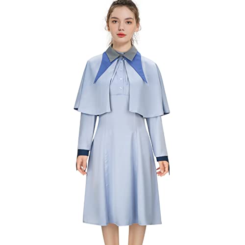 LIKUNGOU Damen Fleur Delacour Kostüm Hellblau Kleid mit Umhang Halloween Magie Schule Cosplay Outfit Zauberer Uniform (L) von LIKUNGOU