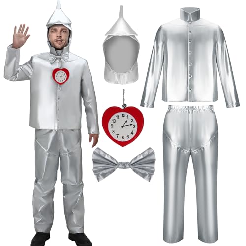 LIKUNGOU Der Blechmann Cosplay Kostüm für Erwachsene Silber Metallic Woodman Fancy Dress Anzug Halloween Outfit Set Zubehör (L) von LIKUNGOU