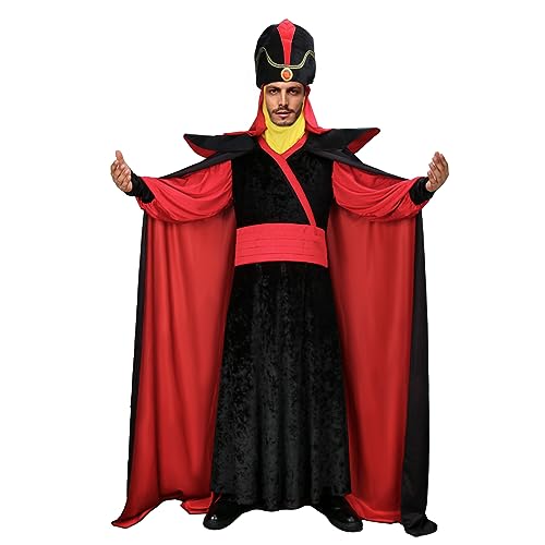 LIKUNGOU Erwachsene Jafar Cosplay Kostüm Arabischen Bösewicht Tunika Robe Cape Turban Zubehör für Männer Halloween Karneval Party Outfit Anzug (L) von LIKUNGOU