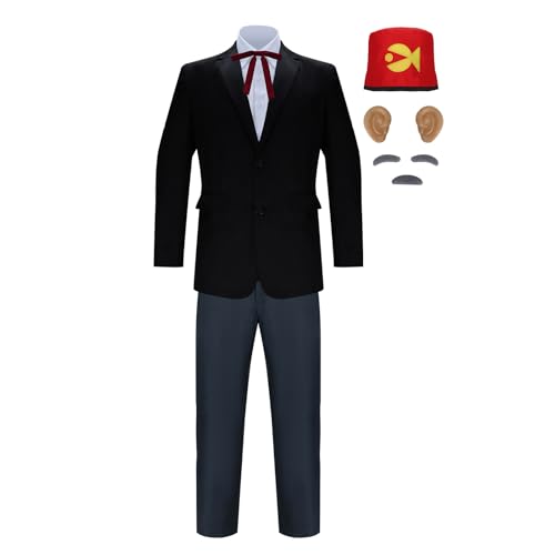 LIKUNGOU Erwachsenen Grunkle Stan Kostüm Schwarzes Sakko Anzug mit Hut Gesichtsbehaarung Fake Ohren Faschingskostüm Party Cosplay Komplett-Set (L) von LIKUNGOU