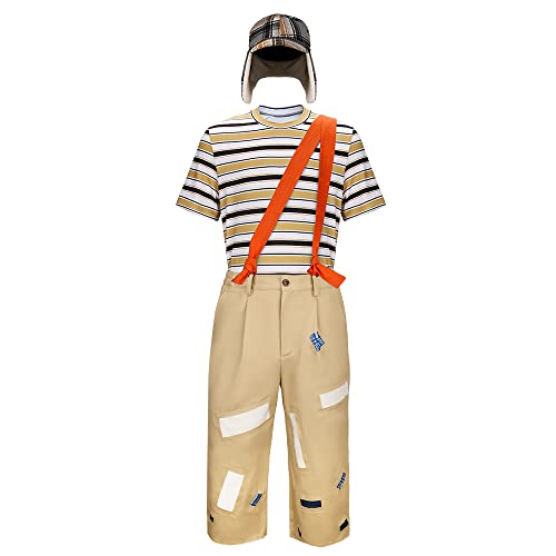 LIKUNGOU Herren El Chavo Cosplay Kostüm Set 80er Jahre Vintage Outfit T-Shirt, Hose und Hut für Halloween Karneval Party Rollenspiel Casual Wear (M) von LIKUNGOU