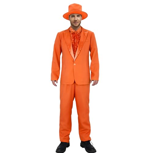 LIKUNGOU Herren Harry und Lloyd Kostüm Anzug Dumber 90er Orange Smoking Blau Blazer Hose Hut Fliege Halloween Retro Cosplay Outfit (Orange, L) von LIKUNGOU