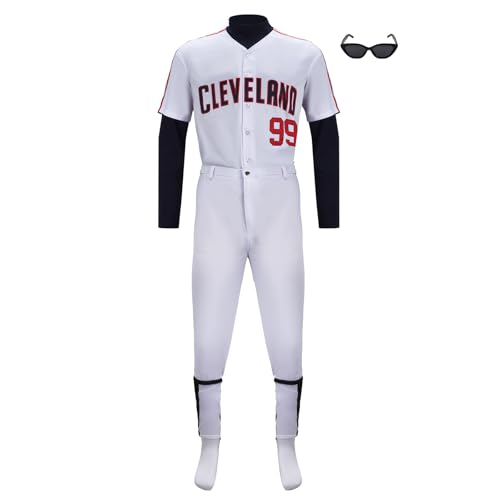 LIKUNGOU Herren Ricky Vaughn Kostüm 99 Baseball Jersey Outfit Hemd Hose Brille Sport Cosplay Anzug (L) von LIKUNGOU