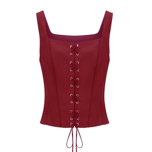 LIKUNGOU Piratenweste Damen Renaissance Mittelalter Vintage Schnürung Korsett Oberteile Mieder (Rot, L) von LIKUNGOU