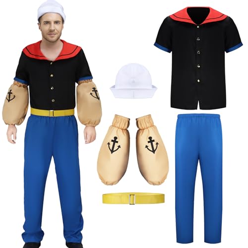 LIKUNGOU Sailor Man Cosplay Kostüm Uniform Hemd Hose Muskel Arme Matrosenhut Seemann Halloween Fancy Dress Outfit (L) von LIKUNGOU