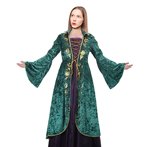 LIKUNGOU Winifred Sanderson Kostüm Damen Mittelalterliches Grünes Hexenrobenkleid Halloween Party Cosplay Outfit (M) von LIKUNGOU