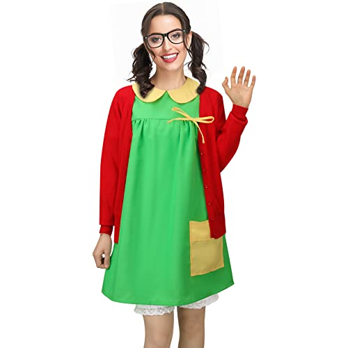 LIKUNGOU Womens Chilindrina Cosplay Kostüm Set 90er Jahre Vintage Outfit Kleid Pullover Strickjacke Weiß Shorts Brille für Halloween Karneval Party Rollenspiel (M) von LIKUNGOU