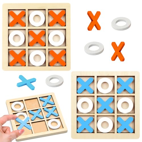 2 Sätze Tic Tac Toe Extreme,Xo Tic-Tac-Toe Spiel Aus Holz,Tic Tac Holzspiel Interaktives Brettspiele Geeignet Für Familienfeiern Mit Kindern Und Erwachsenen Puzzle (Blauweiß/Orangeweiß) 9,8*9,8*0,5cm von LILELIG