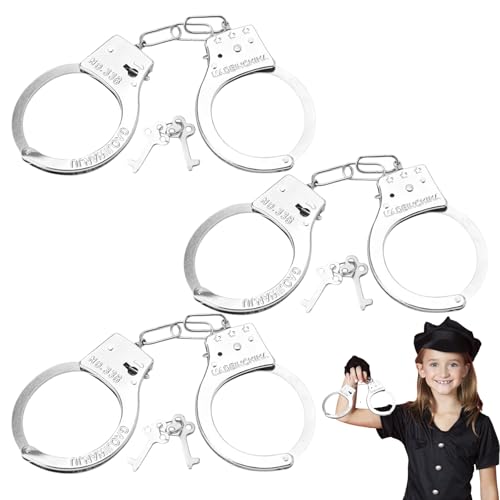 3 Stück Handschellen Kinder, Spielzeug Handcuffs, Handschellen Polizei, Spielzeug Handcuffs Aus Metall Mit 6 Schlüssel, Geeignet Für Mottoparty,Karneval,Fasching,Halloweenräuber- Und Polizeispiele von LILELIG