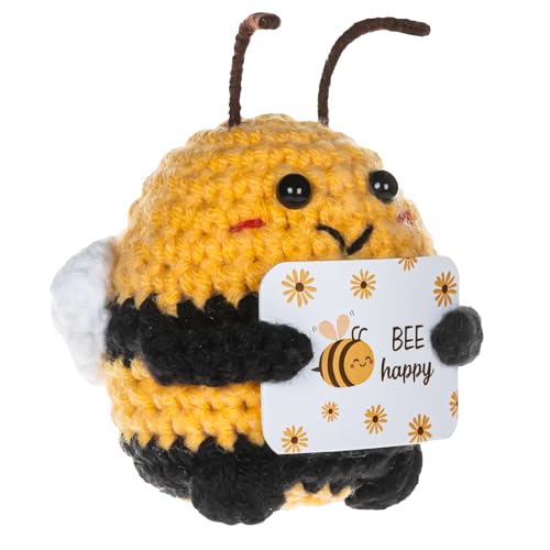 Bee Happy Biene, Pocket Hug Biene Glücksbringer Geschenke, Interessantes Glück Biene Positive Geschenke, Positive Strickpuppe, Ermutigungsgeschenk Glückbringer für Freundinnen,Damen und Kinder von LILELIG