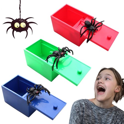 LILELIG 3 Stück Spider Prank Box,Spinne in Der Box,Spider Scare Prank Box,Holzkiste Spielzeug-Streich,Spinne Aus Der Box,Spider Prank Toy Geeignet für Partygeschenke für Kinder Und Erwachsene von LILELIG