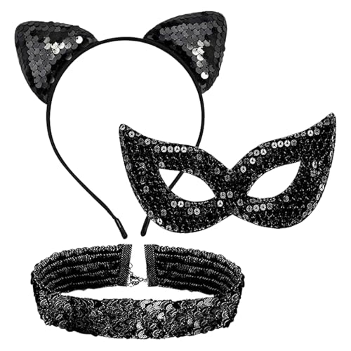 LILELIG Katzen Ohren Anzug Katzenohren Halloween Anzug Katzen Ohren Damen Anzug Katzenohren Schwarz Anzug Schwarze Katzenohren Anzug Leicht zu Tragen Perfekt für Cosplay Karnevalspartys Halloween von LILELIG