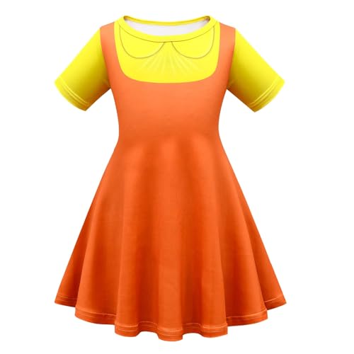 LILIHOT Game Kostüm,Faschingskostüme für Kinder und Damen Game Staffel 2 Costume Merch Cosplay Puppe Kleider Knielang Kleid für Partys,Karneval & Halloween(Yellow,150) von LILIHOT