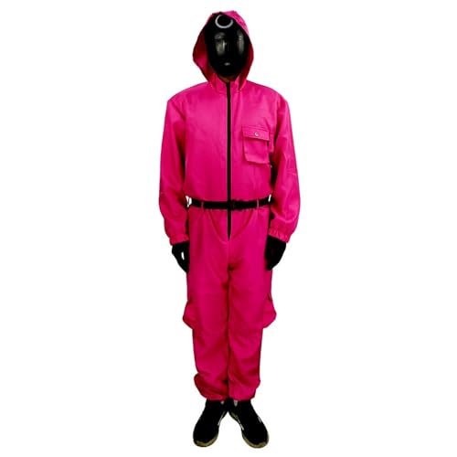 LILIHOT Spieler Game Kostüm Staffel 2,Costume Merch Faschingskostüme Unisex Soldat Cosplay Jumpsuit Set Rot Overall mit Kapuze ohne Maske,für Karneval Fasching Halloween(#B Kind Hot Pink,11-12 Jahre) von LILIHOT