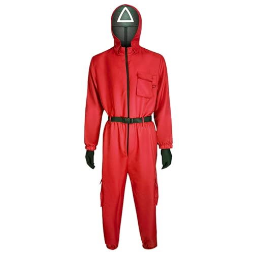 LILIHOT Spieler Game Kostüm Staffel 2,Costume Merch Faschingskostüme Unisex Soldat Cosplay Jumpsuit Set Rot Overall mit Kapuze ohne Maske,für Karneval Fasching Halloween(#B Kind Red,11-12 Jahre) von LILIHOT