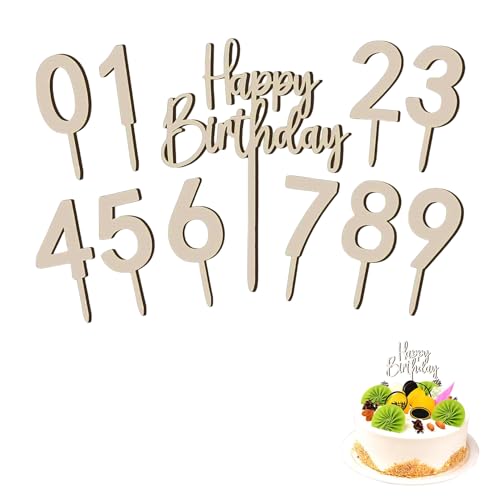 11 Stück Happy Birthday Cake Topper,Geburtstag Tortendeko,Zahlen aus Holz Kuchen Toppers 0-9,Torten Personalisiert Zahl Deko,Magical Geburtstagszahlen Decoration,für Junge Mädchen Frauen Mann Hochzeit von LILIKAI