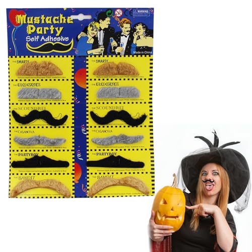 12 Stück Schnurrbart zum Ankleben,Fake Bart,Kinder Falscher,Fasching Klebe Schnauzer,80er Karneval Bärte Kleben,Brusthaartoupet Oberlippenbart Kostüm,Schnurbart,für Klebebart Erwachsene (D) von LILIKAI