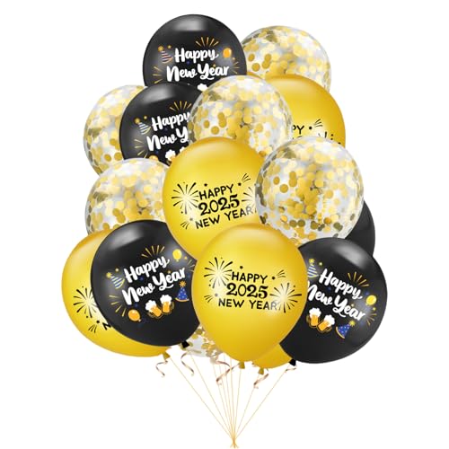 15 Pcs Silvester Deko 2025 Luftballons,Happy New Year Ballons,Neujahrsdeko Party Dekoration,Band Luftballon Balloons,2025 New Years Eve Party Set Schwarz Gold Ballon,für Silvester Tischdeko Dekoration von LILIKAI