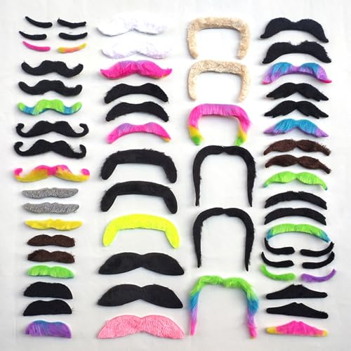 54 Stück Schnurrbart zum Ankleben,Fake Bart Kostüm,Kinder Falscher,Detektiv Klebe Schnauzer,80er Bärte Kleben,Mustache and Eyebrows Self Adhesive,Augenbrauen Beard Set,für Karneval Halloween (54) von LILIKAI