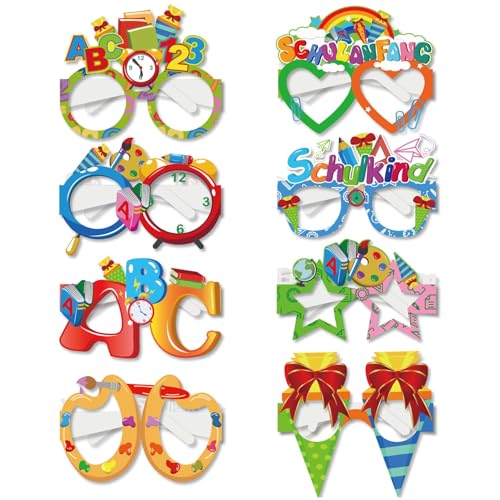 8 Stück Einschulung Deko 2024,Schulanfang Schulkind Brille,Schuleinführung Tischdeko Geschenke Mädchen Junge Partybrillen,Buchstaben 123-Brille Set,Einschulungsdeko Papier Partybrille,für Kinder Party von LILIKAI